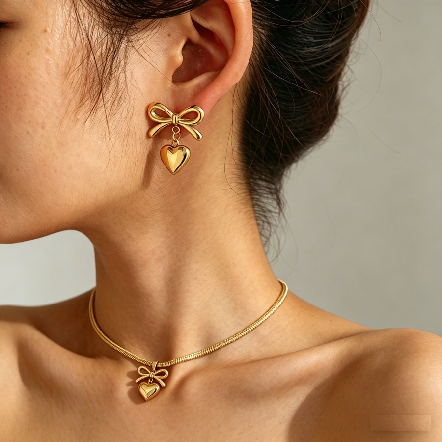 Parure nœud et cœur, dorée
